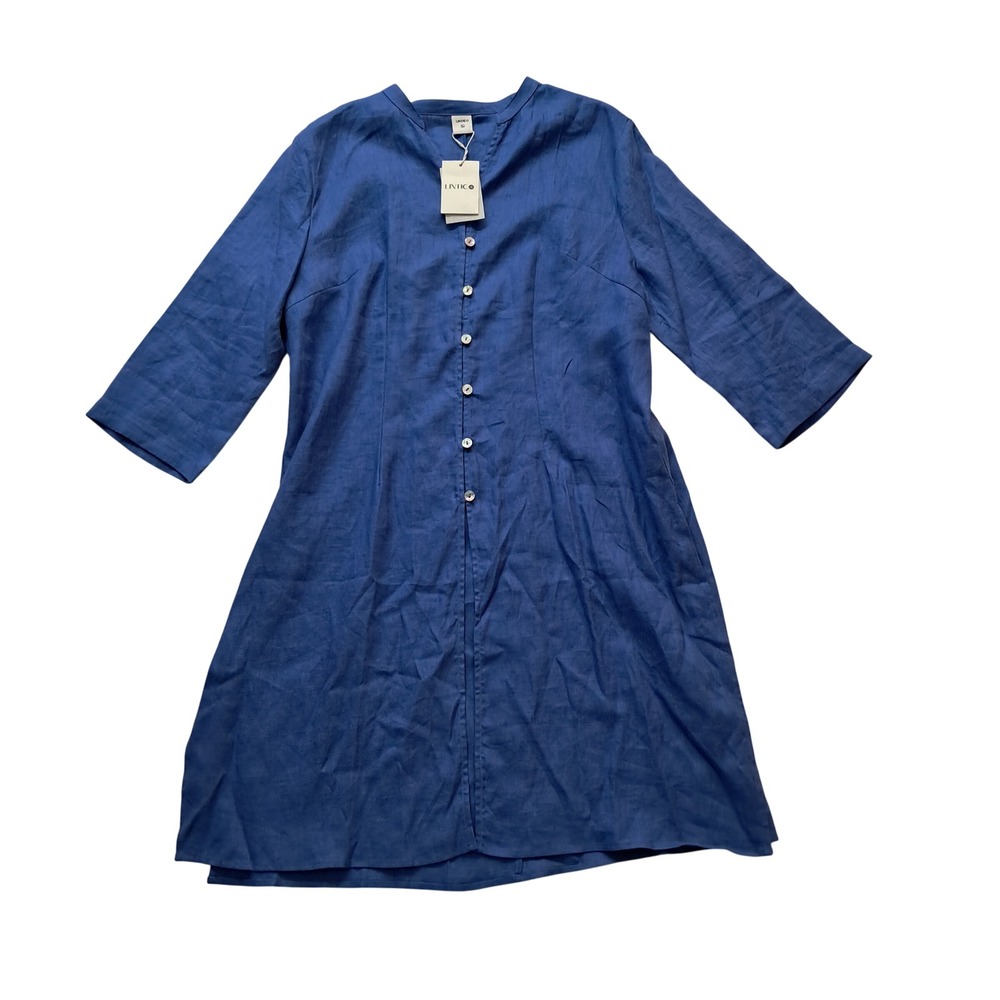 NWT Lintico Dress Women's Blue 100% Linen‎ Knee Length Minimalist Lagenlook